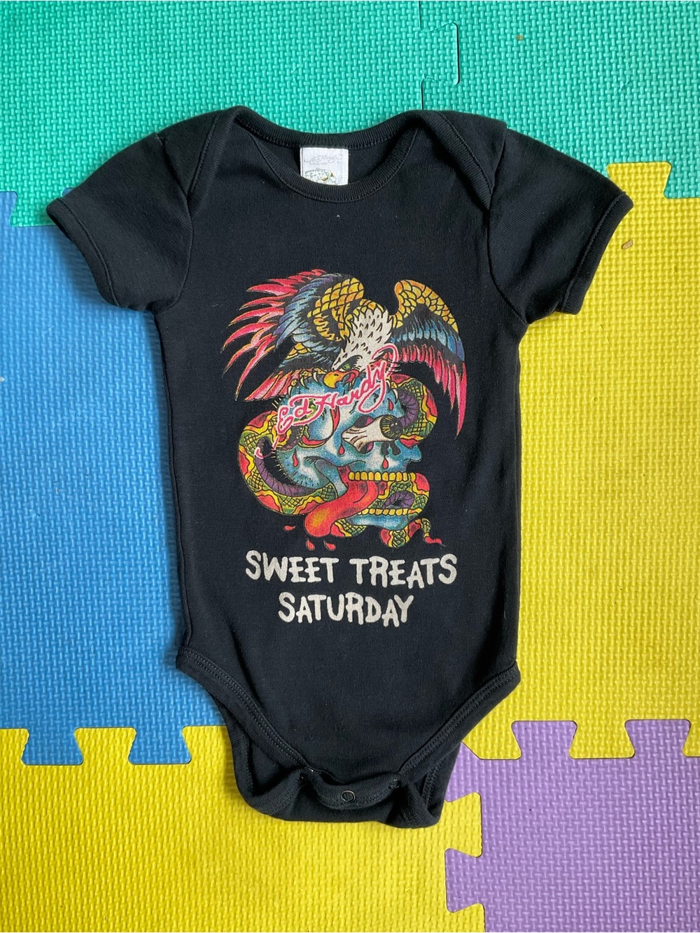 🦅Vintage Ed Hardy by Christian Audigier Black Graphic Infant‎ Bodysuit 3-6 Mo